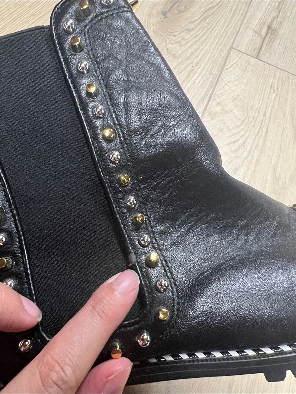 Christian Louboutin Black Leather Studded Moto Chelsea Boots - Picture 6 of 7